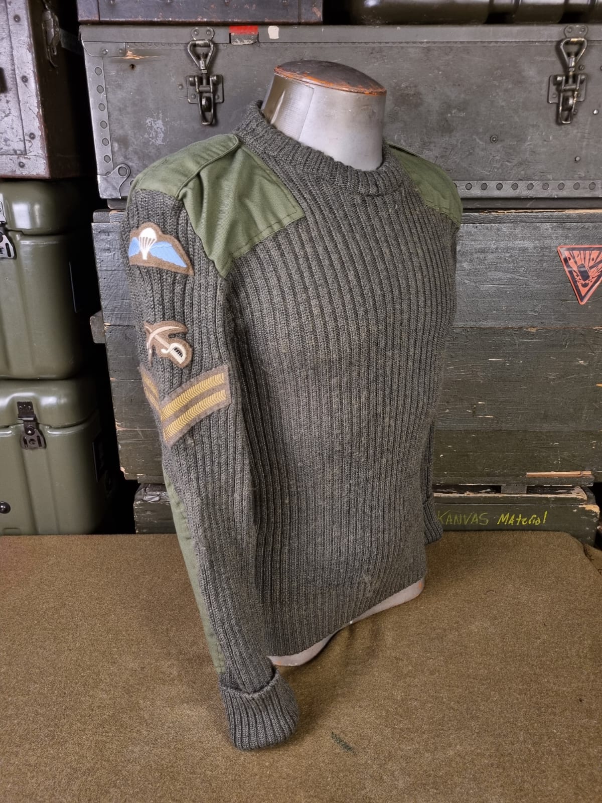 GBR MALHA DE LÃ VERDE COMMANDO PULLOVER PATCHES - Imagem 3