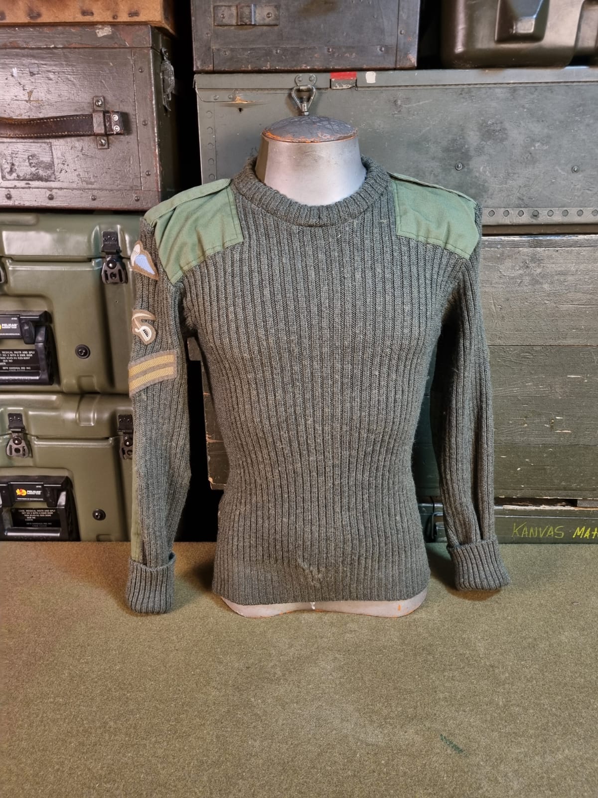 GBR MALHA DE LÃ VERDE COMMANDO PULLOVER PATCHES