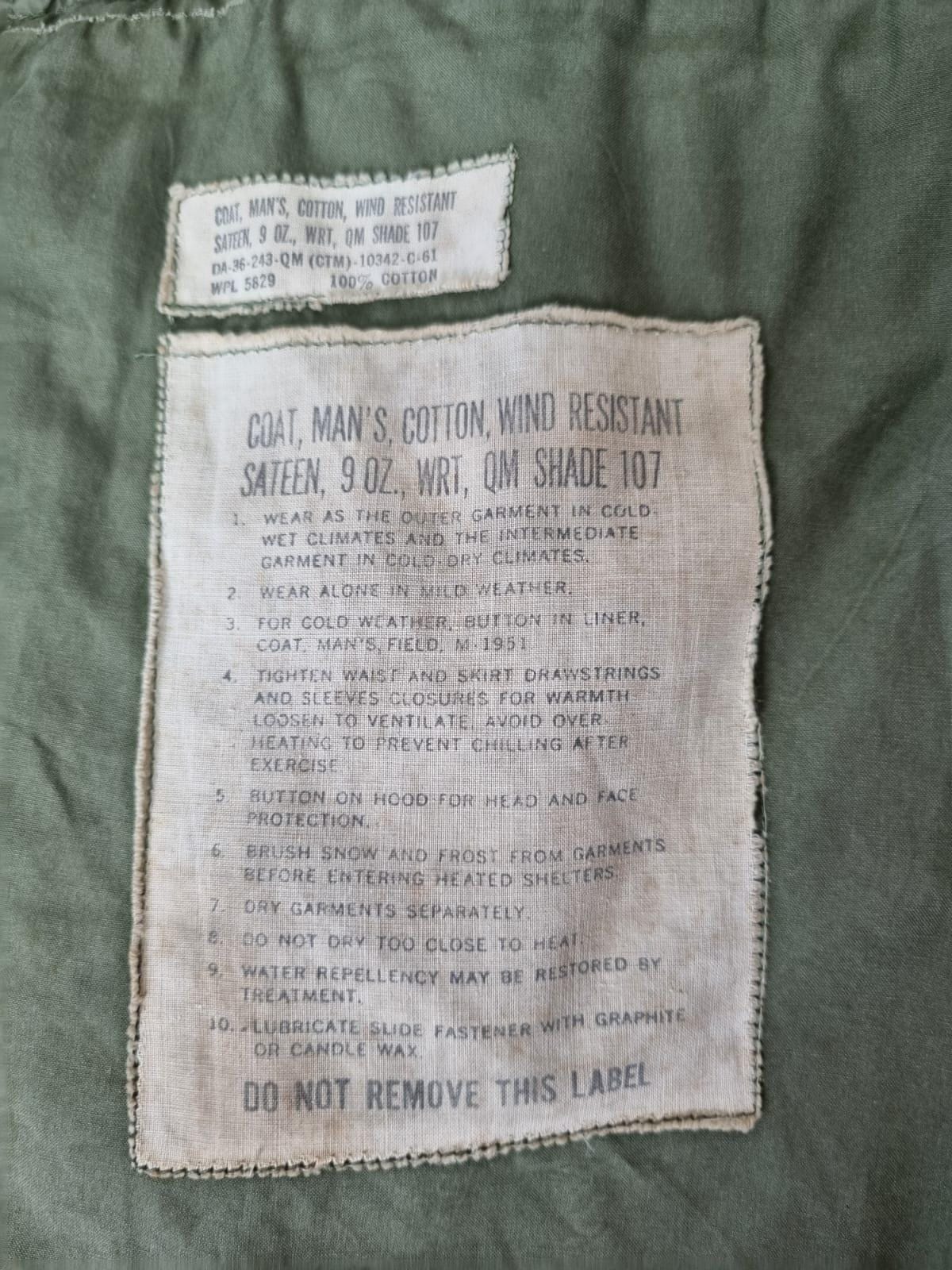 USA JAQUETA MILITAR USGI WRT SATEEN 9OZ 1961 - Imagem 7